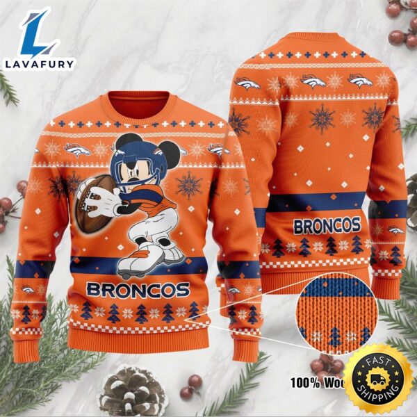 Denver Broncos Mickey Mouse Funny Ugly Christmas Sweater, Perfect Holiday Gift