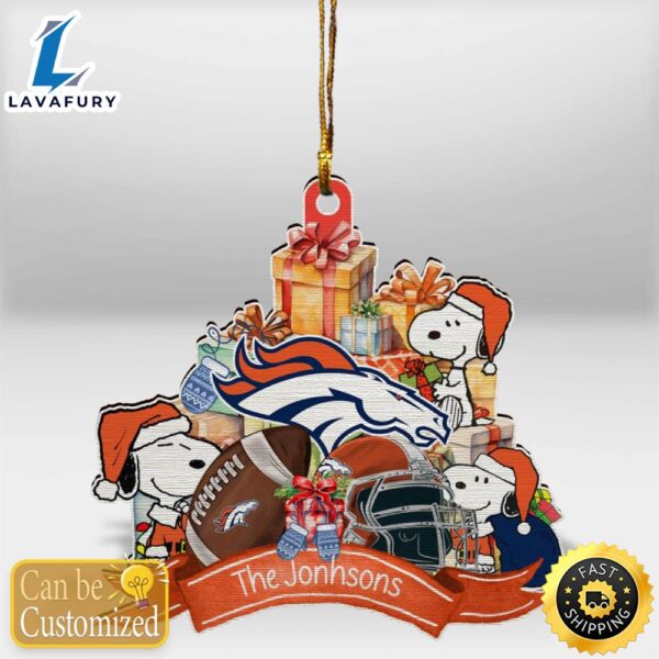 Denver Broncos Snoopy Christmas Personalized Wooden Ornament
