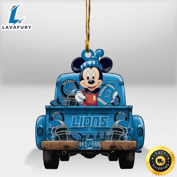 Detroit Lions Mickey Mouse Christmas Wood Ornament
