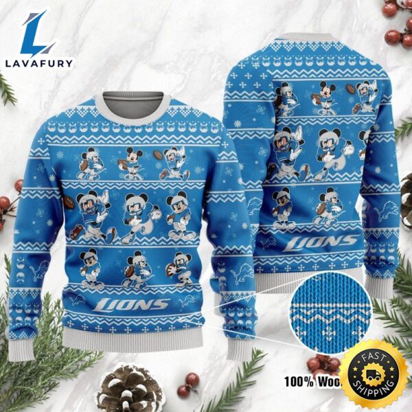 Detroit Lions Mickey Mouse Holiday Party Ugly Christmas Sweater, Perfect Holiday Gift