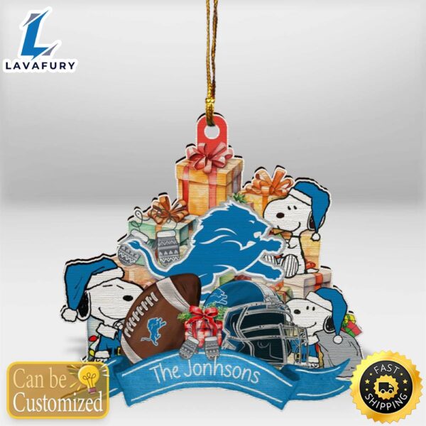 Detroit Lions Snoopy Christmas Personalized Wooden Ornament