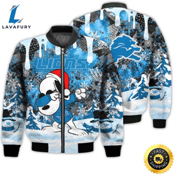 Detroit Lions Snoopy Dabbing The Peanuts Sports Football American Christmas Dripping Matching Gifts Unisex 3D Bomber Jacket