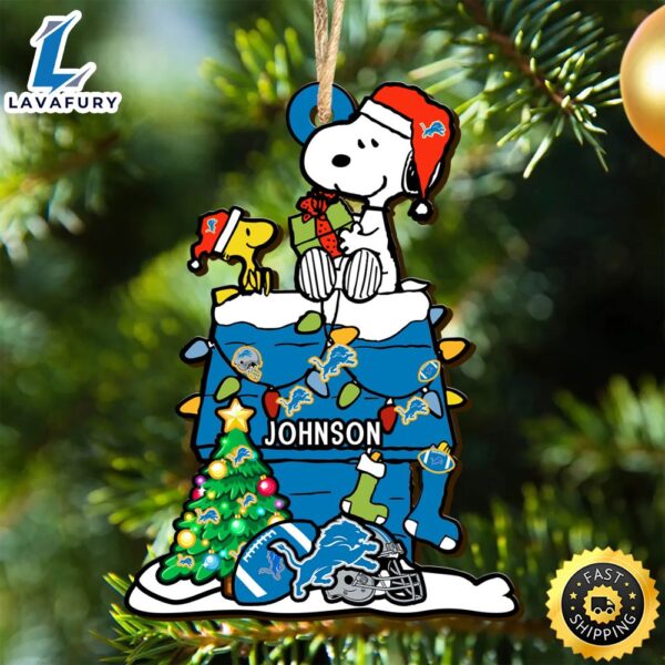 Detroit Lions Snoopy NFL Christmas Ornament Personalized Your Name