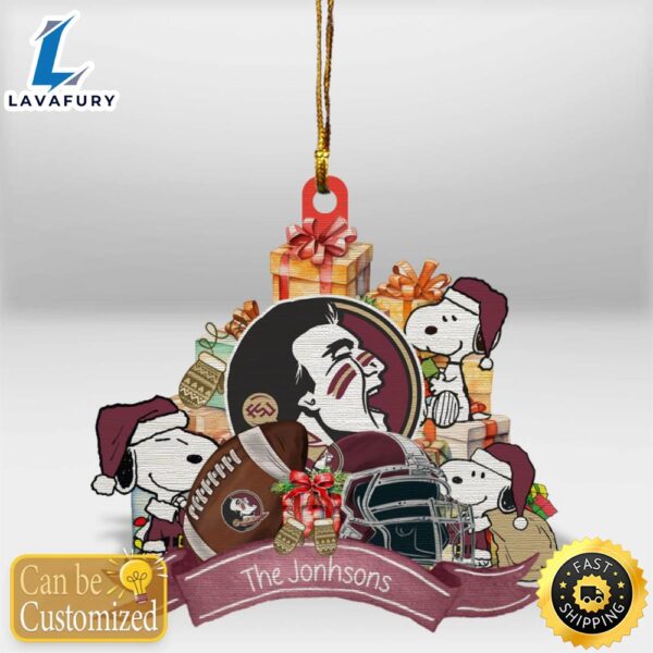 Florida State Seminoles Snoopy Christmas Personalized Wooden Ornament