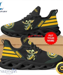 Green Bay Packers Baby Yoda Hug Custom Name Max Soul Shoes Sneakers Running For Fans