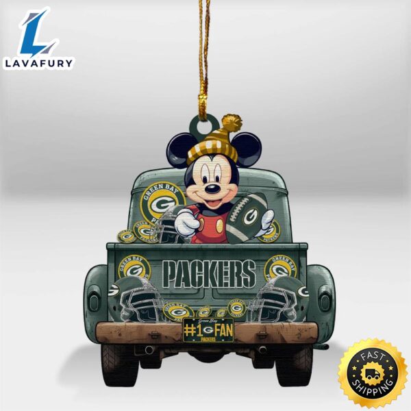 Green Bay Packers Mickey Mouse Christmas Wood Ornament