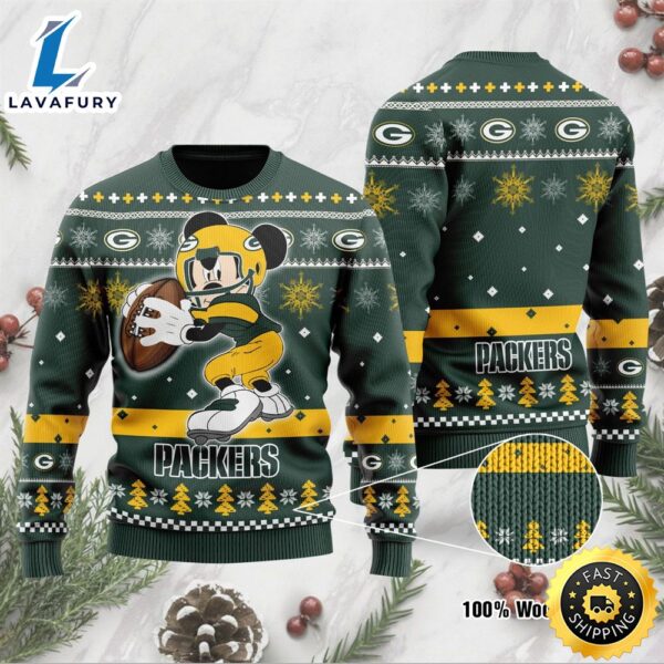 Green Bay Packers Mickey Mouse Funny Ugly Christmas Sweater, Perfect Holiday Gift