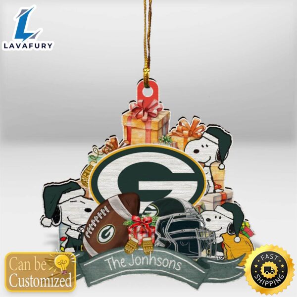 Green Bay Packers Snoopy Christmas Personalized Wooden Ornament
