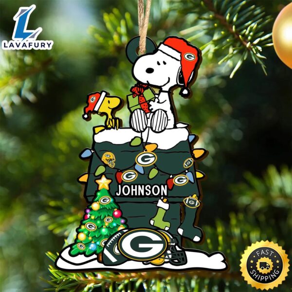 Green Bay Packers Snoopy NFL Christmas Ornament Personalized Your Name