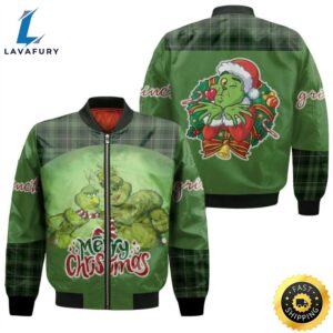 Grinch Christmas Merry Christmas Family Wreath Christmas Green 3D Designed Allover Gift For Grinch Fans Christmas Fans Bomber Jacket