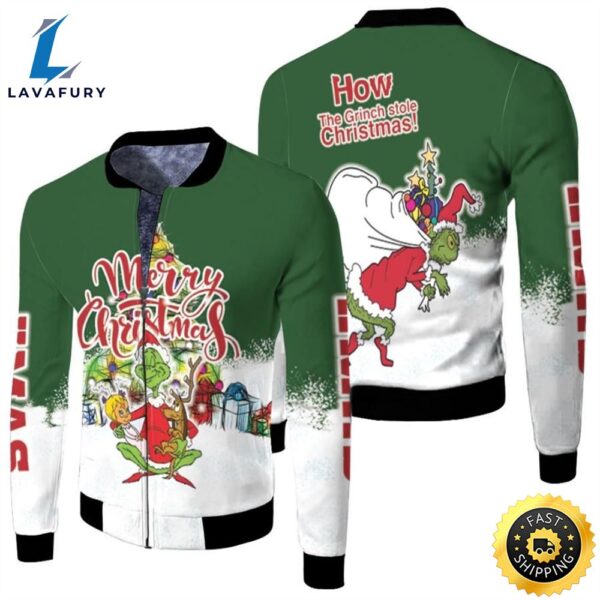 Grinch Christmas Merry Christmas How The Grinch Stole Christmas Santa Green 3D Designed Allover Gift For Grinch Fans Christmas Fans Bomber Jacket