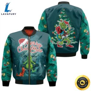 Grinch Christmas Merry Christmas King Playing Guitar Christmas Tree 3D Designed Allover Gift For Grinch Fans Christmas Fans Bomber Jacket