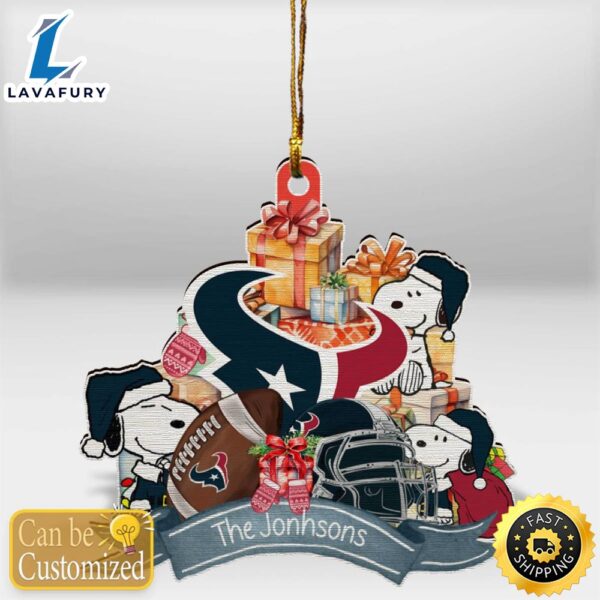 Houston Texans Snoopy Christmas Personalized Wooden Ornament