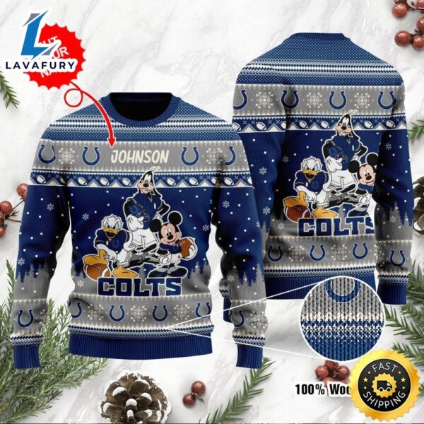 Indianapolis Colts Disney Donald Duck Mickey Mouse Goofy Personalized Ugly Christmas Sweater, Perfect Holiday Gift