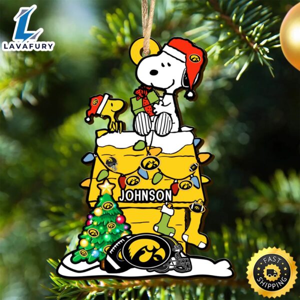 Iowa Hawkeyes Snoopy Christmas NCAA Ornament Personalized Your Name