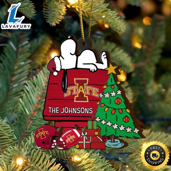 Iowa State Cyclones Snoopy Christmas NCAA Ornament Custom Name