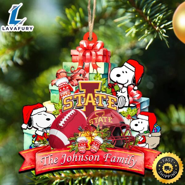 Iowa State Cyclones Snoopy Christmas NCAA Ornament Personalized Your Family Name