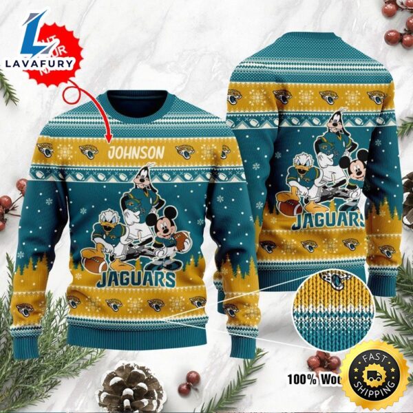 Jacksonville Jaguars Disney Donald Duck Mickey Mouse Goofy Personalized Ugly Christmas Sweater, Perfect Holiday Gift