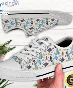 Jasmine Princess Patterns White Blue Disney Cartoon Sneakers Low Top Canvas Shoes