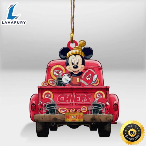 Kansas City Chiefs Mickey Mouse Christmas Wood Ornament