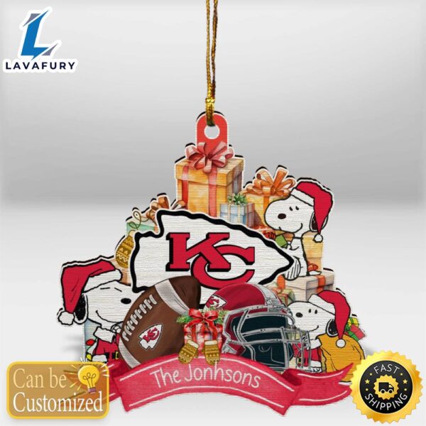 Kansas City Chiefs Snoopy Christmas Personalized Wooden Ornament