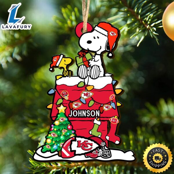Kansas City Chiefs Snoopy NFL Christmas Ornament Personalized Your Name