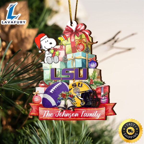 LSU TIGERS And Snoopy Christmas NCAA Ornament Custom Your Family Name