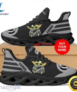 Las Vegas Raiders Baby Yoda Hug Custom Name Max Soul Shoes Sneakers Running For Fans