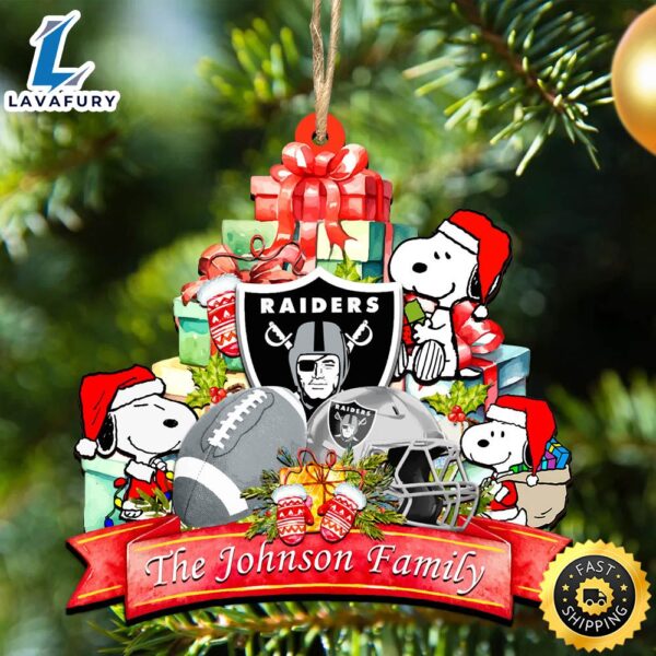 Las Vegas Raiders Snoopy And NFL Sport Ornament Personalized Your Family Name