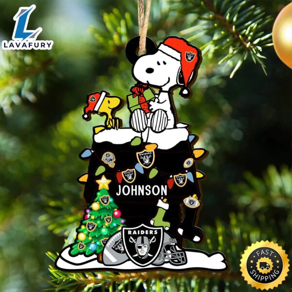 Las Vegas Raiders Snoopy NFL Christmas Ornament Personalized Your Name