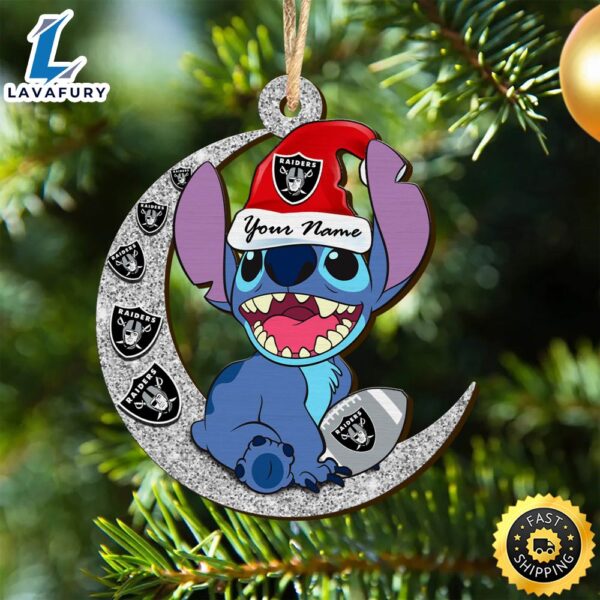 Las Vegas Raiders Stitch Ornament, NFL Christmas And St With Moon Ornament