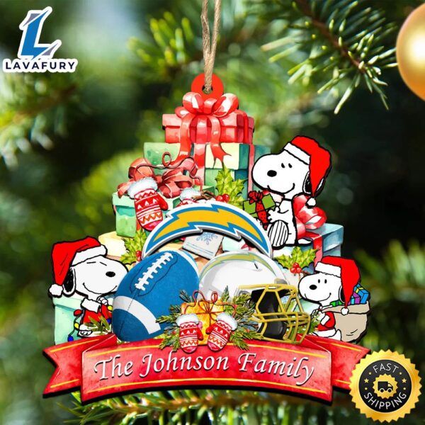 Los Angeles Chargers Snoopy And NFL Sport Ornament Personalized Your Family Name