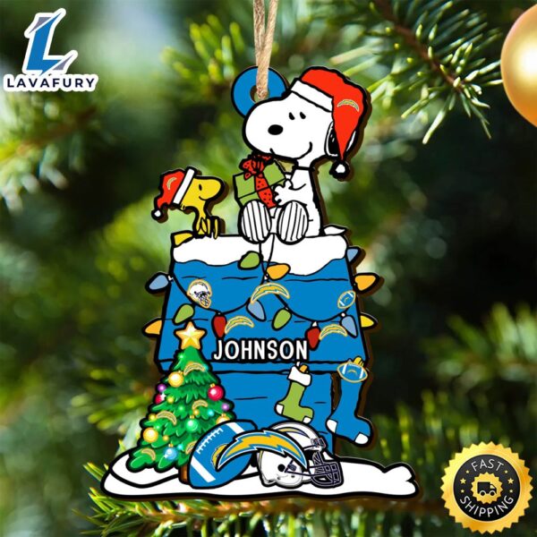 Los Angeles Chargers Snoopy NFL Christmas Ornament Personalized Your Name