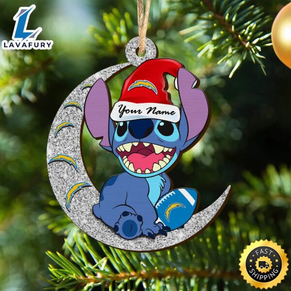 Los Angeles Chargers Stitch Ornament, NFL Christmas And St With Moon Ornament