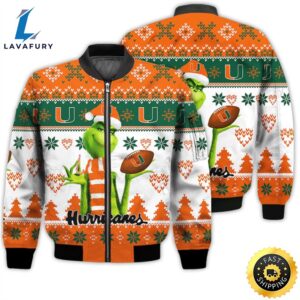 Merry Christmas 2023 Ugly Unisex National Collegiate Athletic Association American Grinch Cute Hurricanes 3D Bomber Jacket