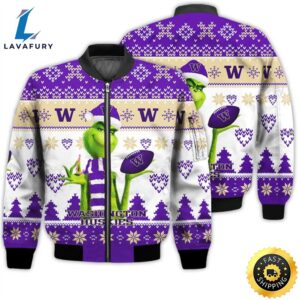 Merry Christmas 2023 Ugly Unisex National Collegiate Athletic Association American Grinch Cute Huskies 3D Bomber Jacket