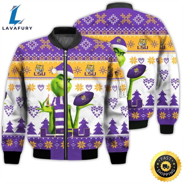 Merry Christmas 2023 Ugly Unisex National Collegiate Athletic Association American Grinch Cute LSU Tigers 3D Bomber Jacket
