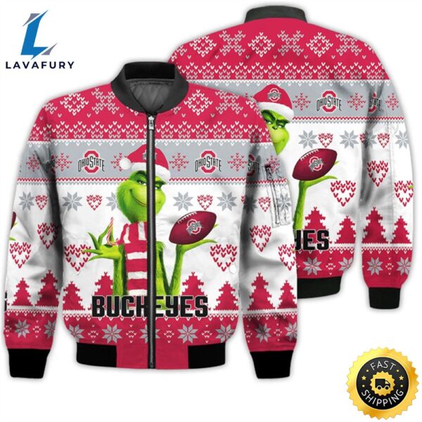 Merry Christmas 2023 Ugly Unisex National Collegiate Athletic Association American Grinch Cute State Buckeyes 3D Bomber Jacket