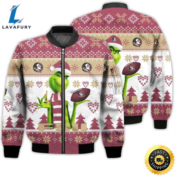 Merry Christmas 2023 Ugly Unisex National Collegiate Athletic Association American Grinch Cute State Seminoles 3D Bomber Jacket