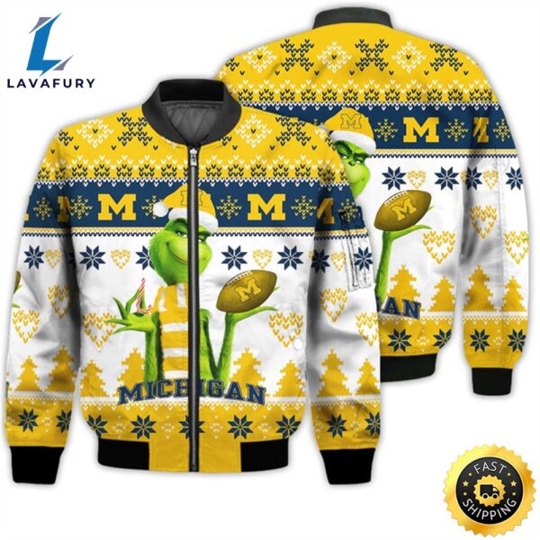 Merry Christmas 2023 Ugly Unisex National Collegiate Athletic Association American Grinch Cute Wolverines 3D Bomber Jacket