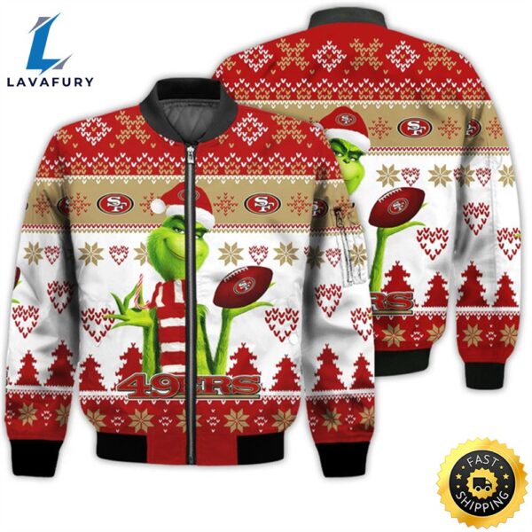 Merry Christmas 2023 Ugly Unisex Super Bowl American Grinch Cute 49ers 3D Bomber Jacket