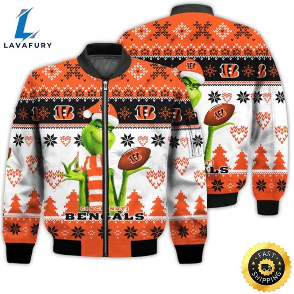 Merry Christmas 2023 Ugly Unisex Super Bowl American Grinch Cute Bengals 3D Bomber Jacket