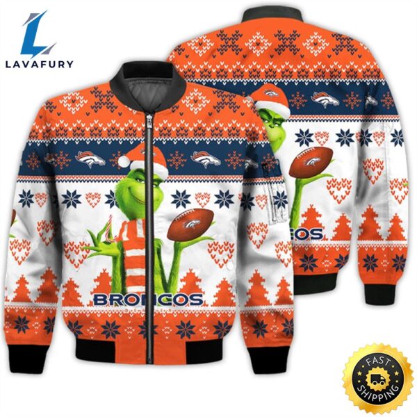 Merry Christmas 2023 Ugly Unisex Super Bowl American Grinch Cute Broncos 3D Bomber Jacket