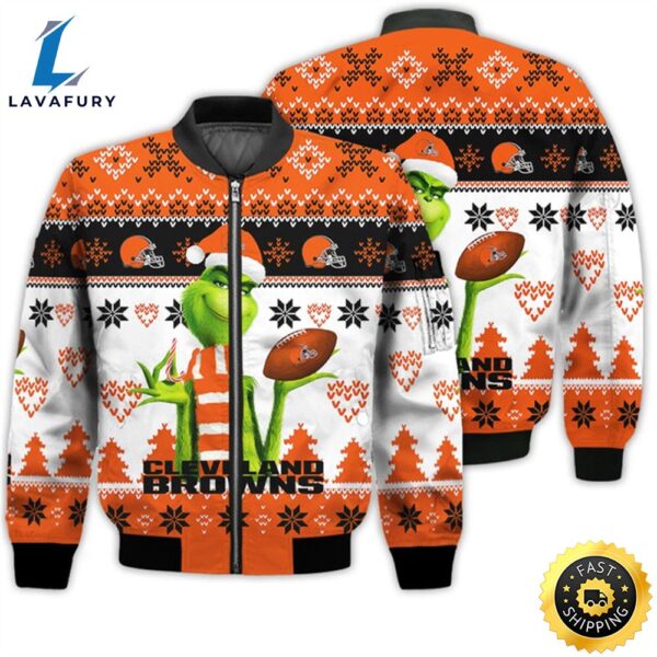 Merry Christmas 2023 Ugly Unisex Super Bowl American Grinch Cute Browns 3D Bomber Jacket