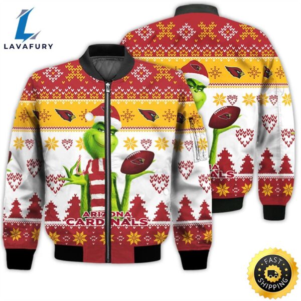 Merry Christmas 2023 Ugly Unisex Super Bowl American Grinch Cute Cardinals 3D Bomber Jacket