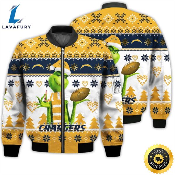 Merry Christmas 2023 Ugly Unisex Super Bowl American Grinch Cute Chargers 3D Bomber Jacket
