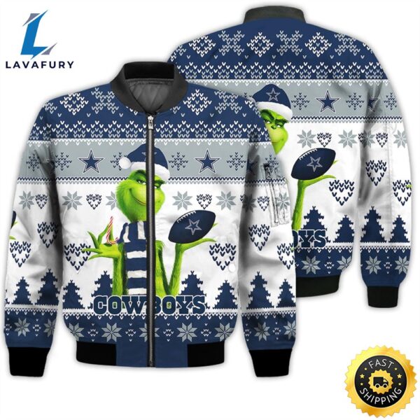 Merry Christmas 2023 Ugly Unisex Super Bowl American Grinch Cute Cowboys 3D Bomber Jacket