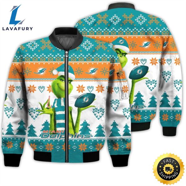 Merry Christmas 2023 Ugly Unisex Super Bowl American Grinch Cute Dolphins 3D Bomber Jacket