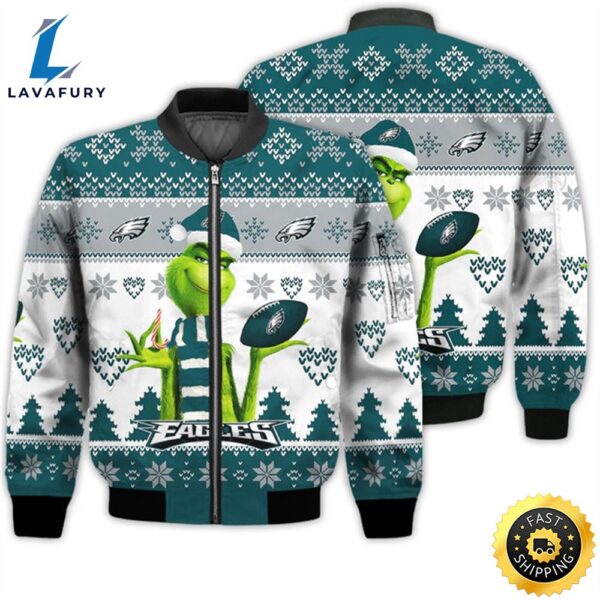 Merry Christmas 2023 Ugly Unisex Super Bowl American Grinch Cute Eagles 3D Bomber Jacket