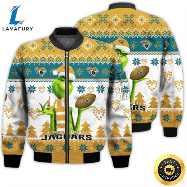 Merry Christmas 2023 Ugly Unisex Super Bowl American Grinch Cute Jaguars 3D Bomber Jacket